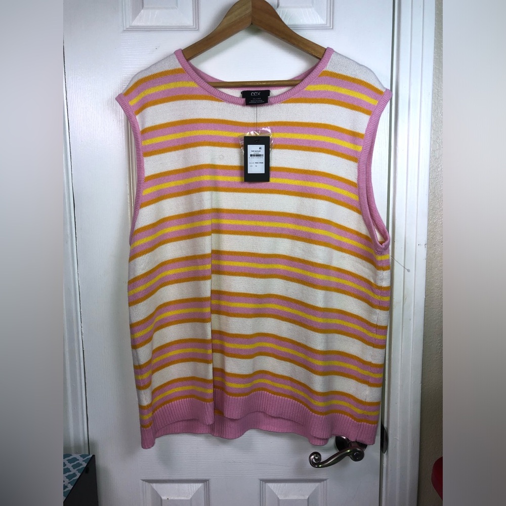 Pink, Yellow & Cream Striped Knit Tank Top XL NWT